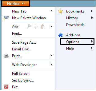 Firefox Menu, Options